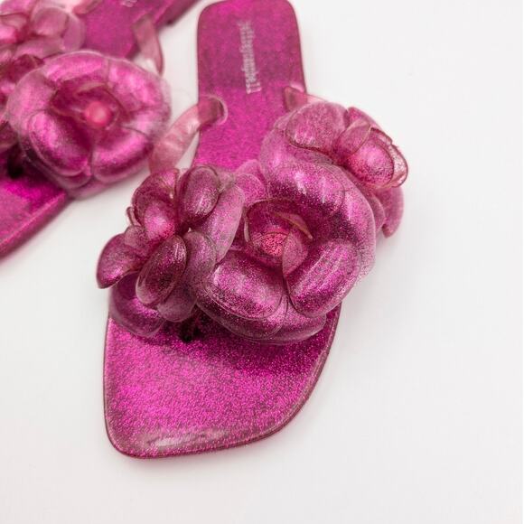 Jeffrey Campbell Fleuris Jelly Flip Flop Thong Sandal Pink Glitter Size US7 EU38 - Picture 11 of 11